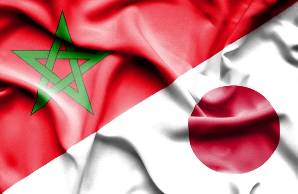 Wapperende vlag van Japan en Marokko — Stockfoto