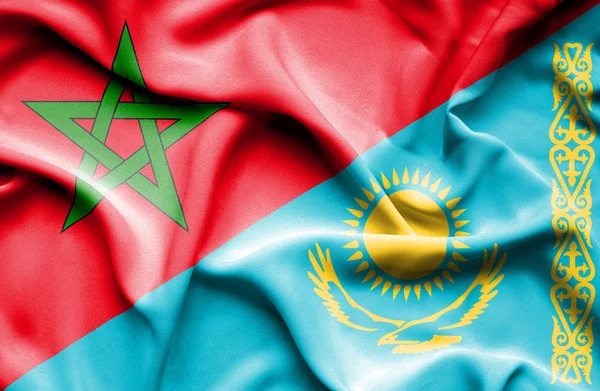 Bandera ondeante de Kazajstán y Marruecos — Foto de Stock