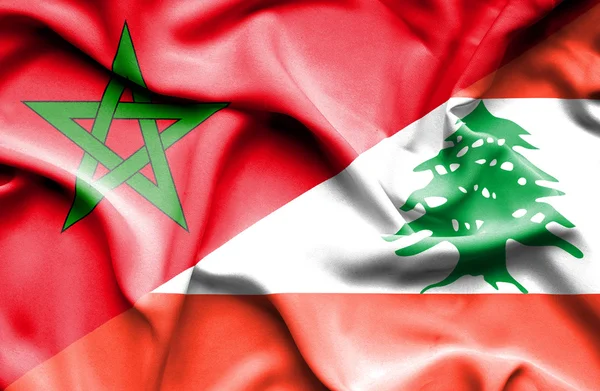 Vlající vlajka Libanonu a Maroko — Stock fotografie