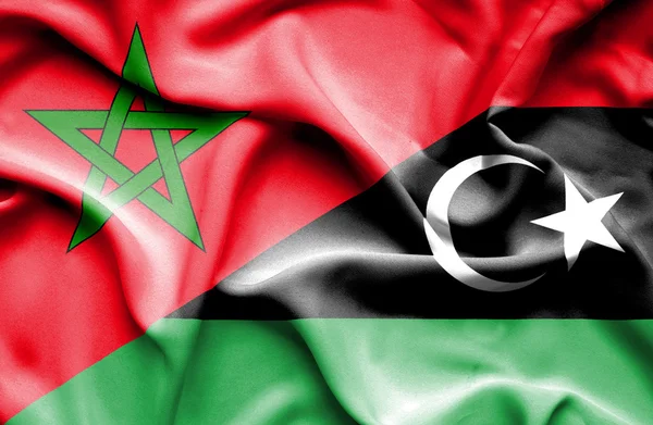 Wapperende vlag van Libië en Marokko — Stockfoto