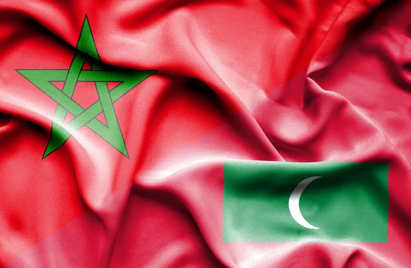 Wapperende vlag van de Maldiven en Marokko — Stockfoto