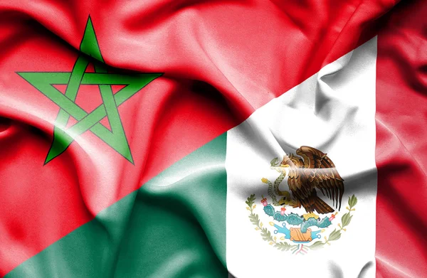 멕시코와 모로코의 국기를 흔들며 — 스톡 사진