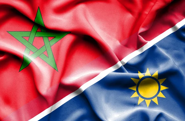Waving flag of Namibia and Morocco — Stock Photo, Image