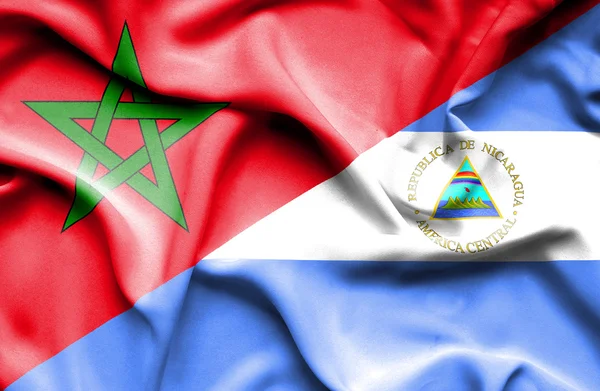 Bandera ondeante de Nicaragua y Marruecos — Foto de Stock