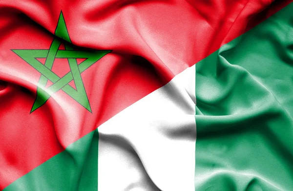 尼日利亚和摩洛哥那飘扬的旗帜 — 图库照片