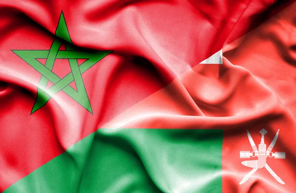 Wapperende vlag van Oman en Marokko — Stockfoto