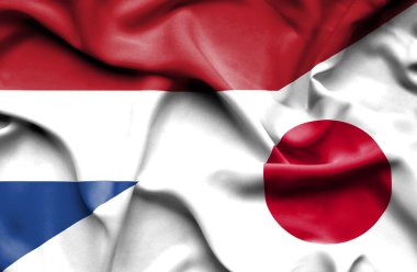 Japonya ve Hollanda bayrağı sallayarak
