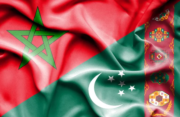 Waving flag of Turkmenistan and Morocco — Stock Photo, Image