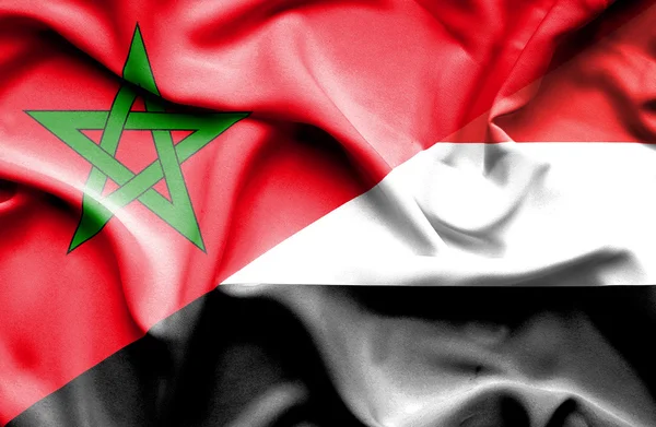 Bandera ondeante de Yemen y Marruecos — Foto de Stock