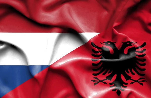 Waving flag of Albania and Netherlands — Stock Photo, Image