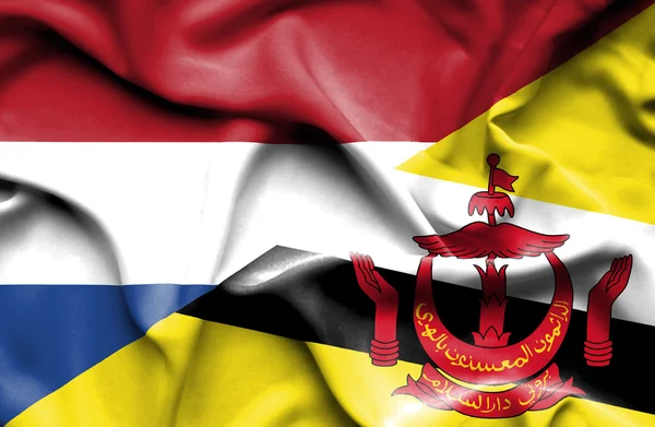 Flagge von Brunei und den Niederlanden schwenken — Stockfoto