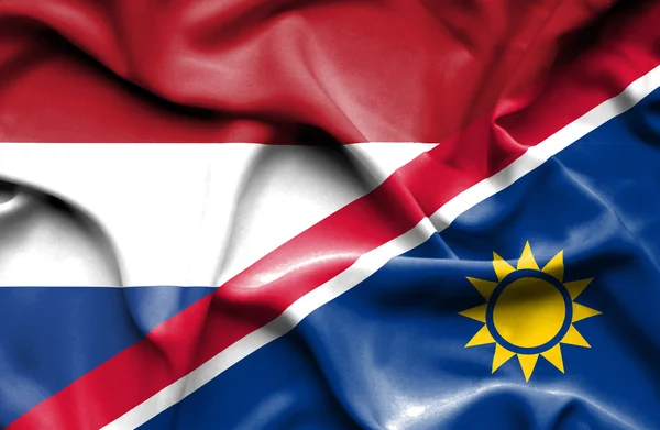 Flagge von Namibia und den Niederlanden schwenken — Stockfoto