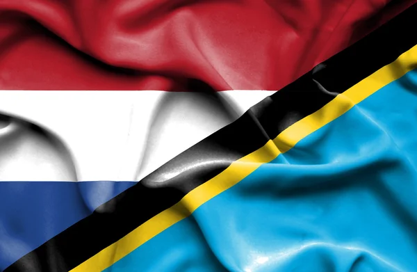 Waving flag of Tanzania and Netherlands — Stock Photo, Image