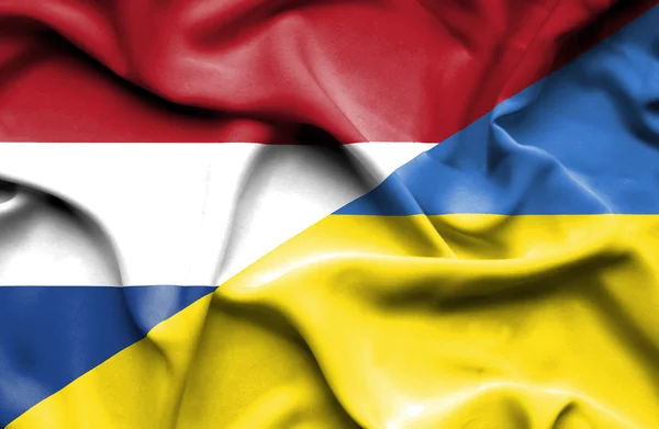 Flagge der Ukraine und der Niederlande schwenken — Stockfoto
