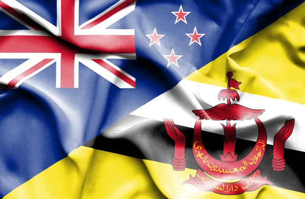 文莱和新西兰那飘扬的旗帜 — 图库照片