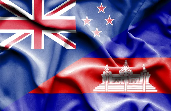 Флаг Камбоджи и Новой Зеландии — стоковое фото