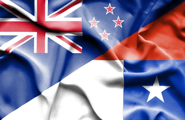 Waving flag of Chile and New Zealand — Stock Photo, Image