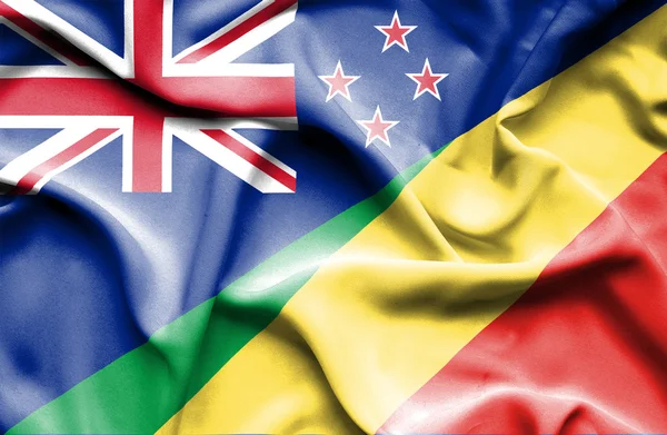 Wapperende vlag van de Republiek congo en Nieuw-Zeeland — Stockfoto