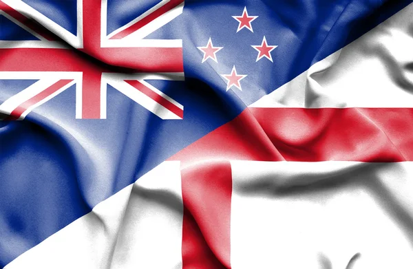 Drapeau ondulé de l'Angleterre et de la Nouvelle-Zélande — Photo