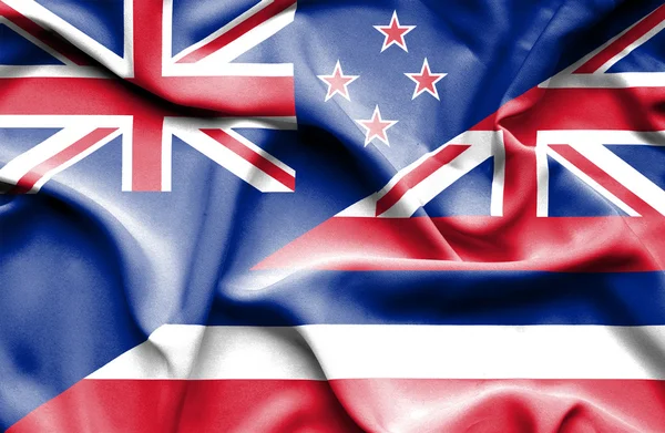 Waving flag of Hawaii and New Zealand — Stock Photo, Image