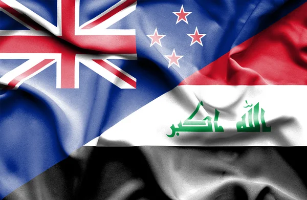 Wapperende vlag van Irak en Nieuw-Zeeland — Stockfoto