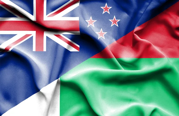 Wapperende vlag van Madagaskar en Nieuw-Zeeland — Stockfoto