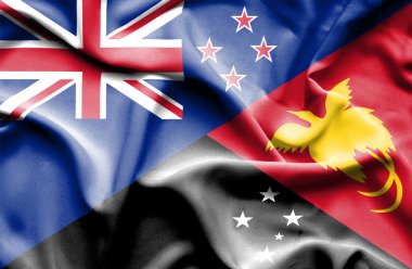 Waving flag of Papua New Guinea and New Zealand clipart