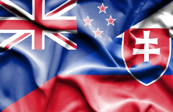 Waving flag of Slovakia and New Zealand — Stock Photo, Image