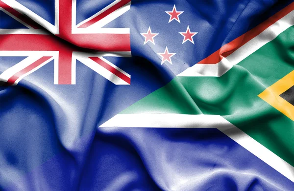 Sydafrika och Nya Zeeland viftande flagga — Stockfoto
