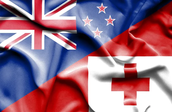 Waving flag of Tonga and New Zealand — Stock Photo, Image