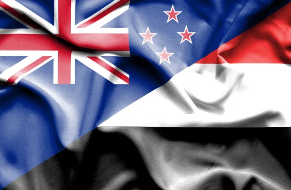 也门和新西兰那飘扬的旗帜 — 图库照片