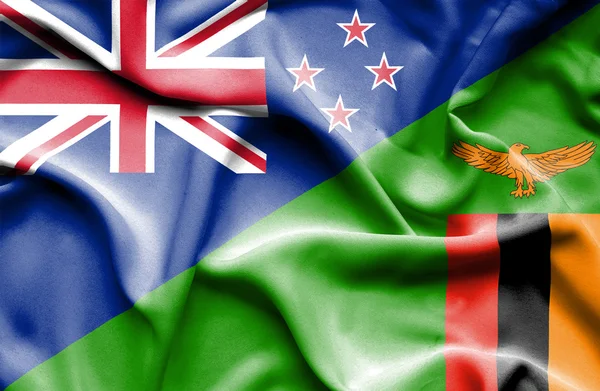 Bandeira ondulada do Zimbábue e da Nova Zelândia — Fotografia de Stock