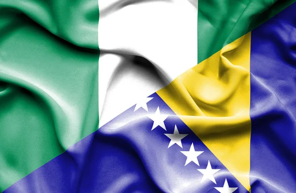 ボスニア ・ ヘルツェゴビナ ・ ナイジェリアの旗を振っています。 — ストック写真
