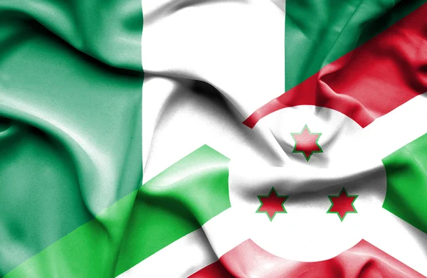 Waving flag of Burundi and Nigeria — Stock Photo, Image