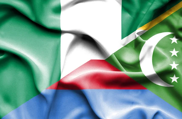 Waving flag of Comoros and Nigeria — Stock Photo, Image
