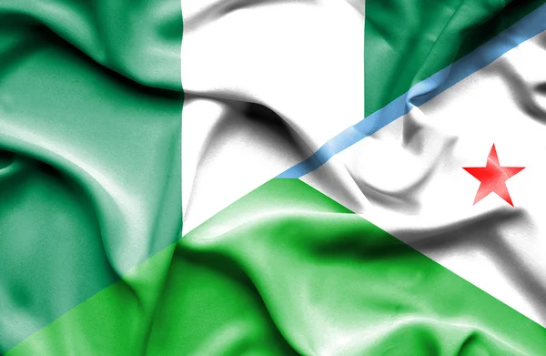 Waving flag of Dijbouti and Nigeria — Stock Photo, Image