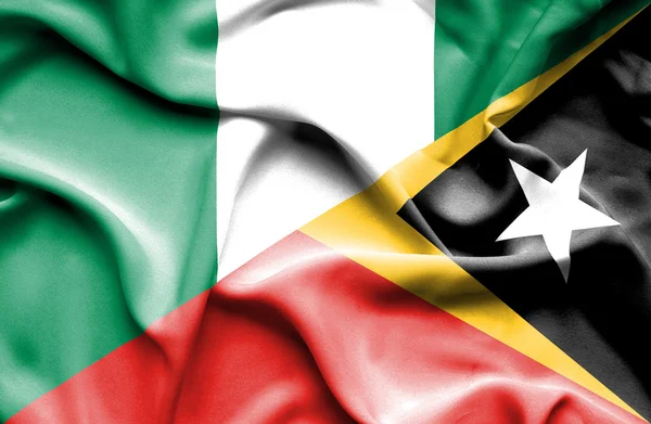 Flagge von Osttimor und Nigeria schwenken — Stockfoto