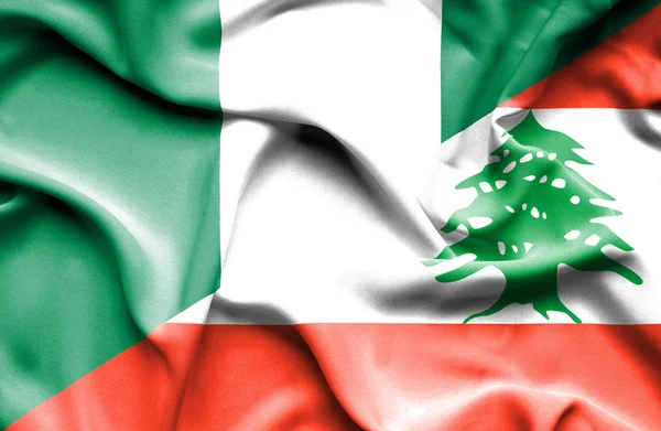Waving flag of Lebanon and Nigeria — Stock Photo, Image