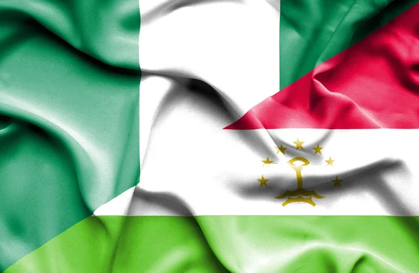 Wapperende vlag van Tadzjikistan en nigeria — Stockfoto