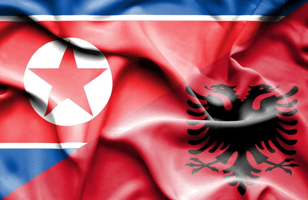 Bandiera sventolante di Albania e Corea del Nord — Foto Stock