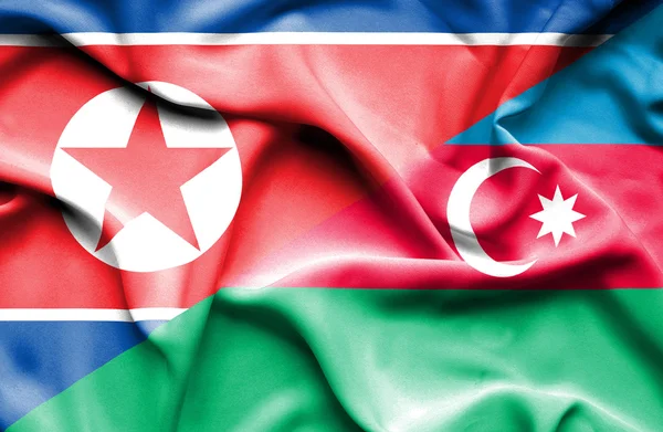 Bandera ondeante de Azerbajan y Corea del Norte — Foto de Stock