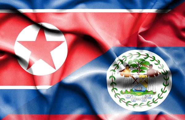 Розмахуючи прапором Белізу і Північна Корея — стокове фото