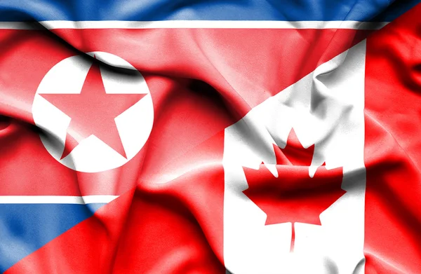 Ondeando la bandera de Canadá y Corea del Norte — Foto de Stock