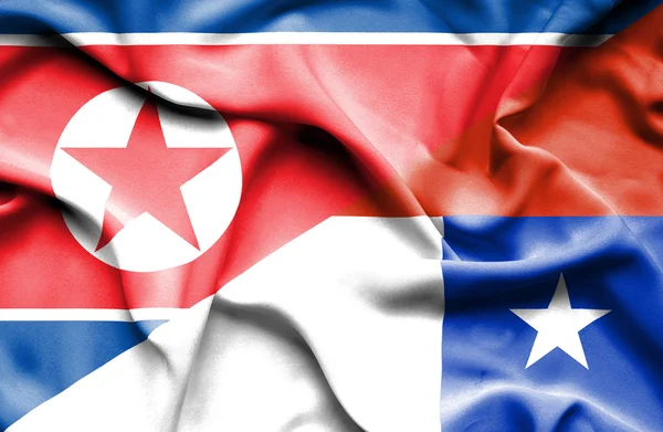 Bandeira acenando do Chile e da Coreia do Norte — Fotografia de Stock