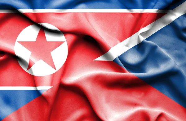 Viftande flagga Tjeckien och Nordkorea — Stockfoto