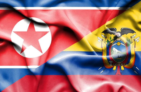 Waving flag of Ecuador and North Korea — Stock Photo, Image