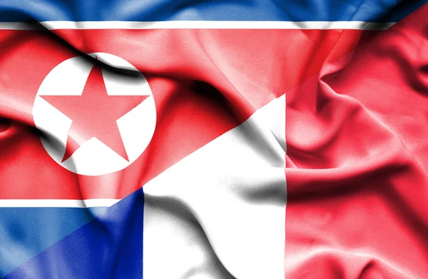 Flagge Frankreichs und Nordkoreas schwenken — Stockfoto