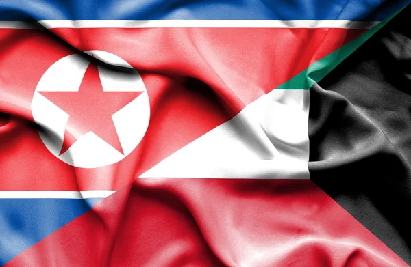 Bandeira ondulada do Kuwait e da Coreia do Norte — Fotografia de Stock