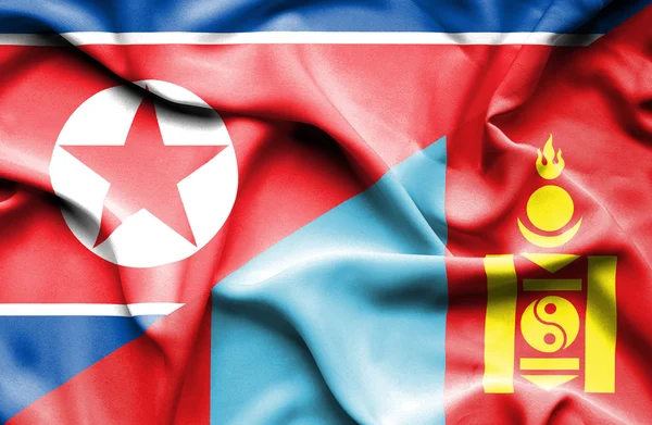 Bandeira da Mongólia e da Coreia do Norte — Fotografia de Stock