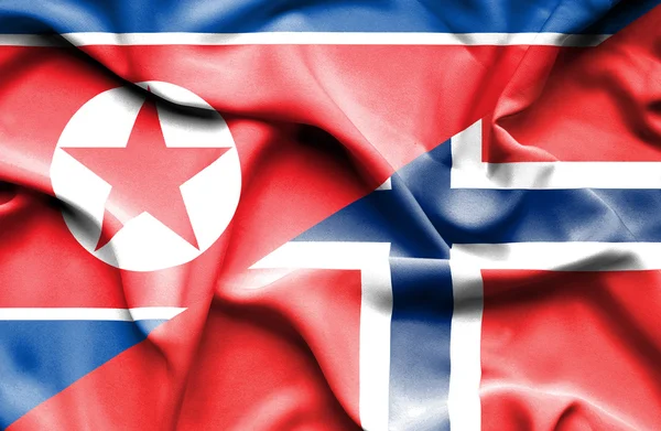 Viftande flagga Norge och Nordkorea — Stockfoto